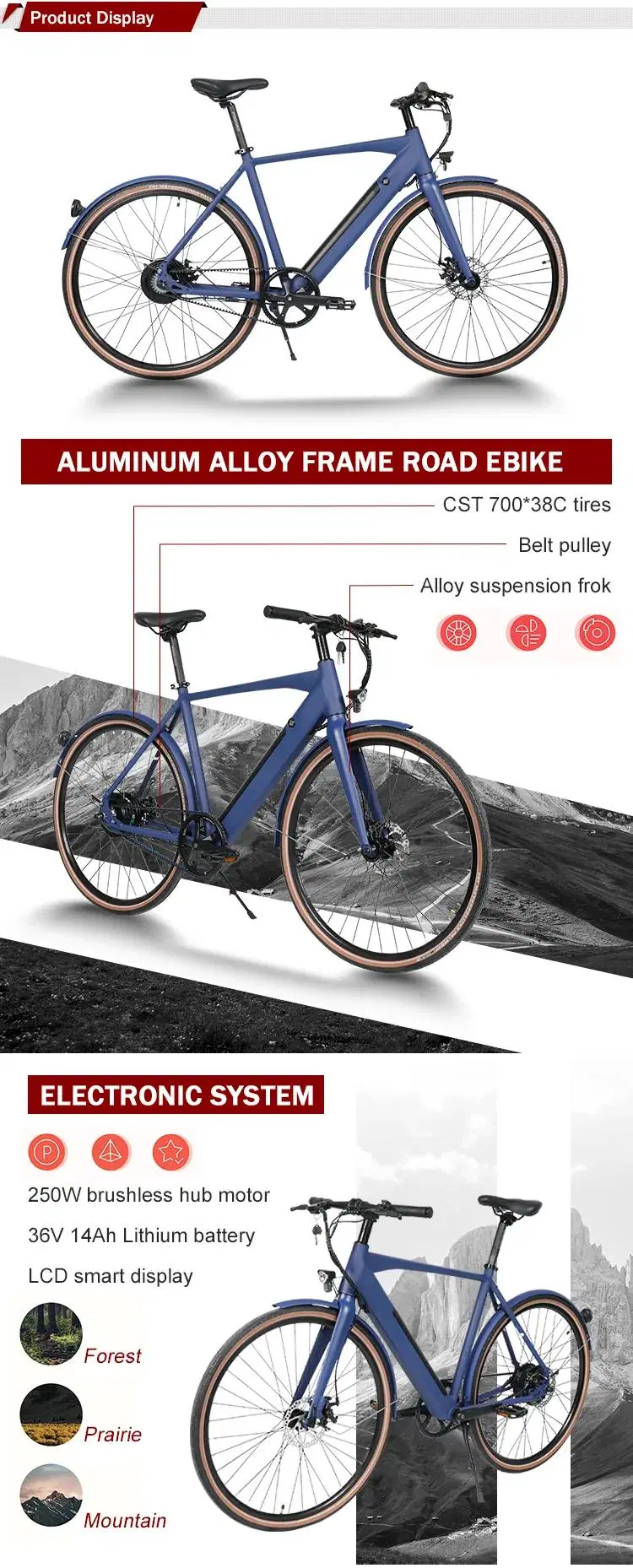 Snow Vehicle 250W Bafang Central Motor 26&quot; Tire Electric Bicycle City Ebike
