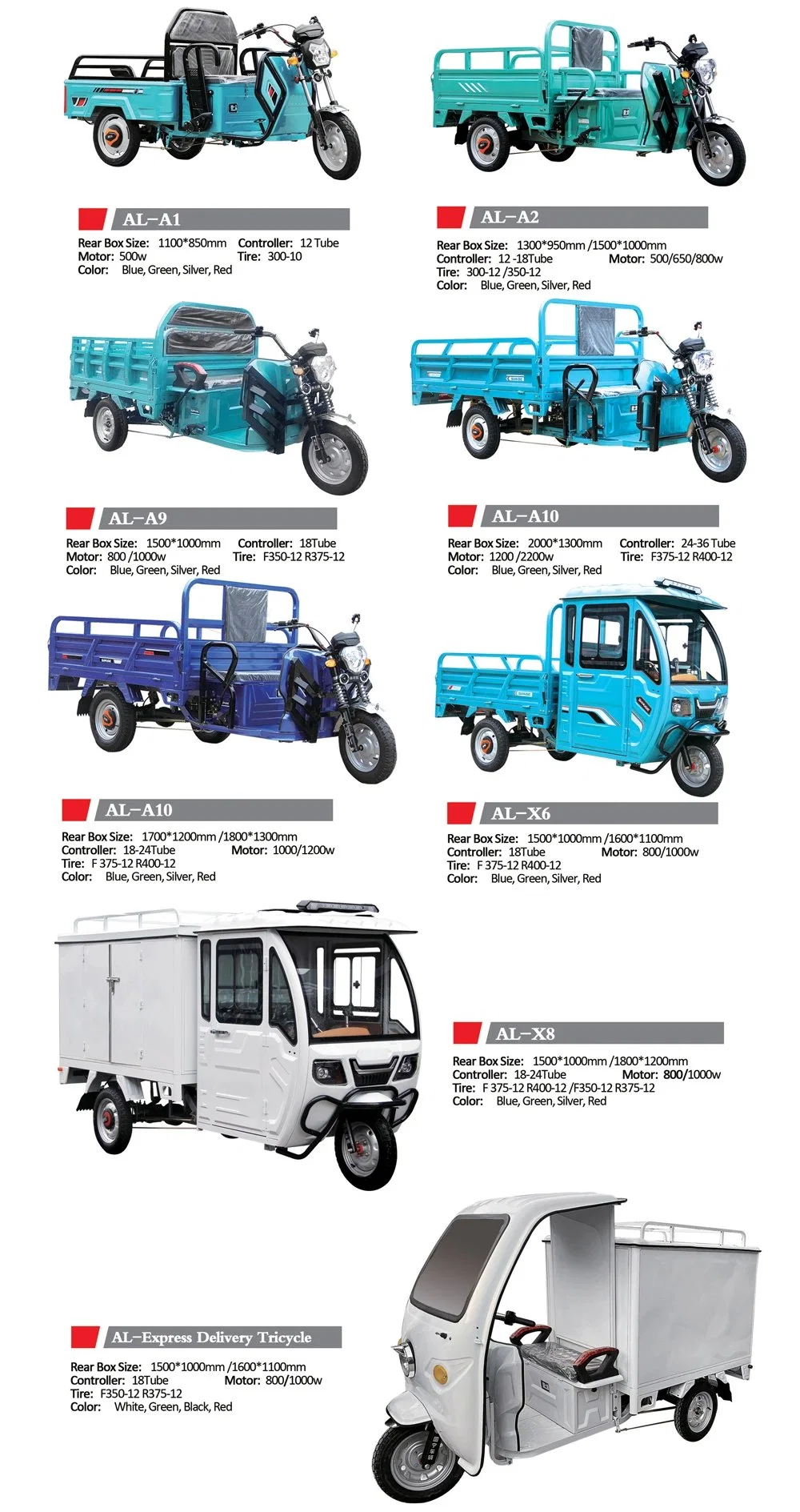 Al-S2 1000W 1200W 1500W 1800W Electric Small Tricycle Electric Rickshaw