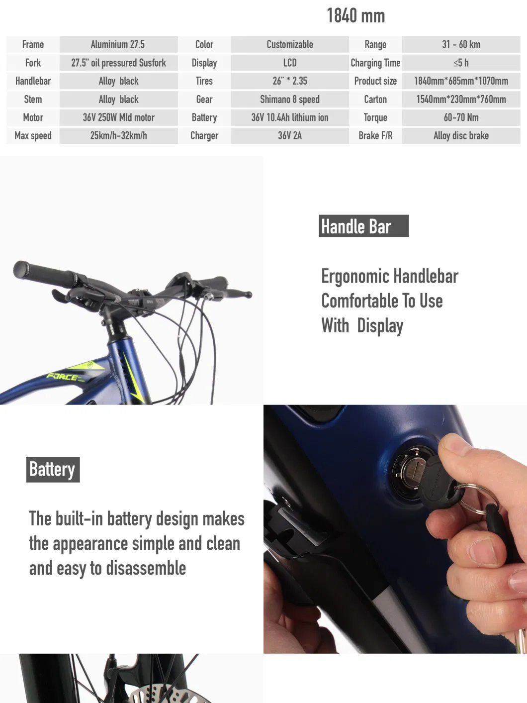 Good Configuration New Model Promotion Hot Sale Cruise Adult LCD Display Alloy Disc Brake City Electric Bike