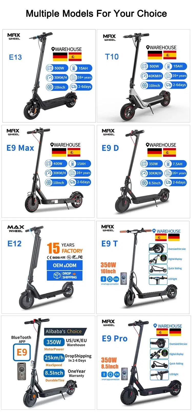 15+ Years Factory Maxwheel 2024 New E9 PRO M365 E Kick Mobility Mini Portable Folding Adult Electric Scooter