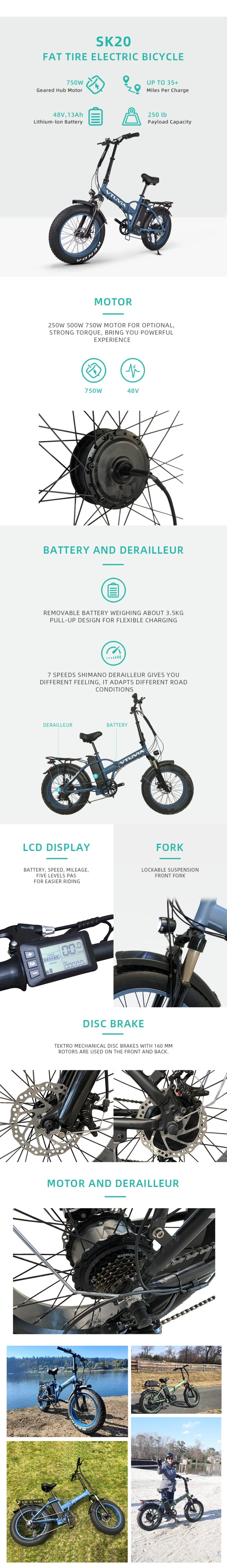 Mini Folding Electric Bike Ebike 500W Portable 20 Inch Fat Tire Dirt Bike