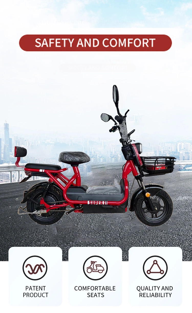 Tjhm-009qqq Portable Electric Scooter Bike 350W 48V Battery Carbon Steel Brushless Adult 2 Seater Electronic Bike Front and Rear Drum Type