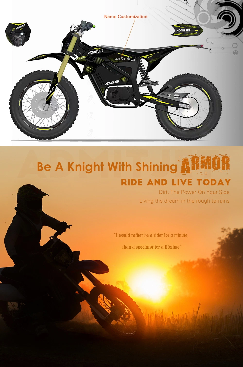 Admitjet Armor E Bike Electric Motorcycle Elektrisches Dirtbike 60ah 70ah Endurance Long Range