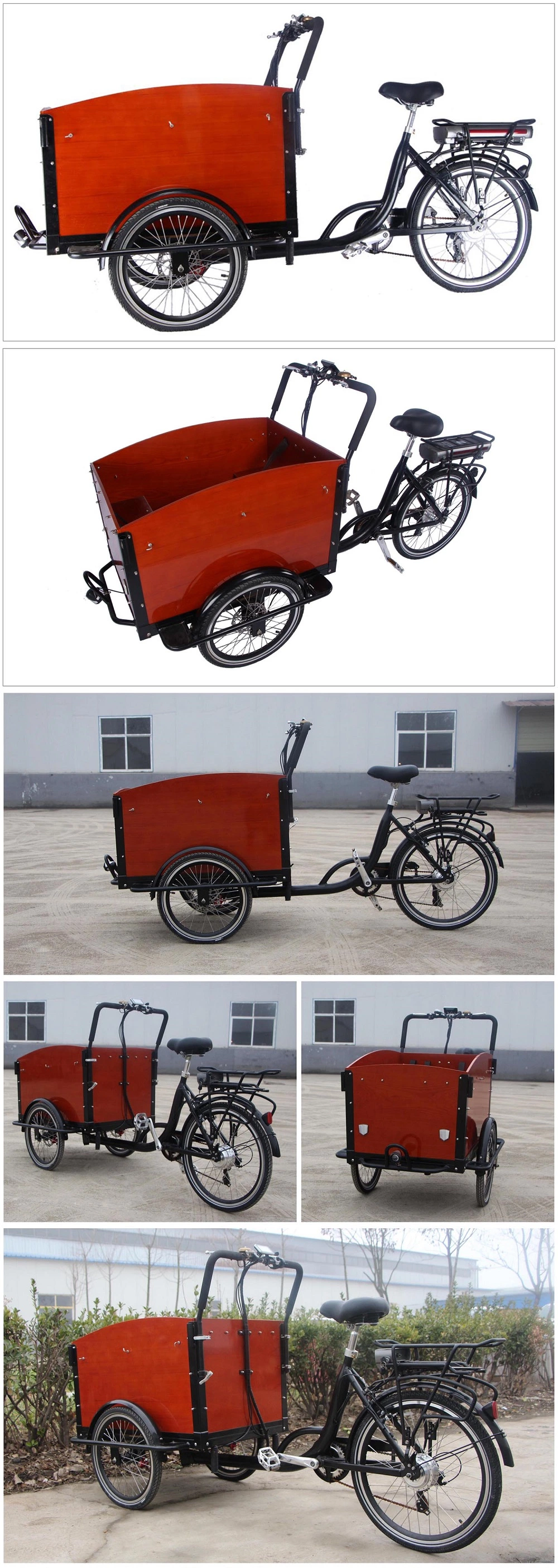 3 Wheels Pedal Electric Cargo Bike Dutch Adult Tricycle Family Bicycle Street Kids Scooter for Sale Customizable