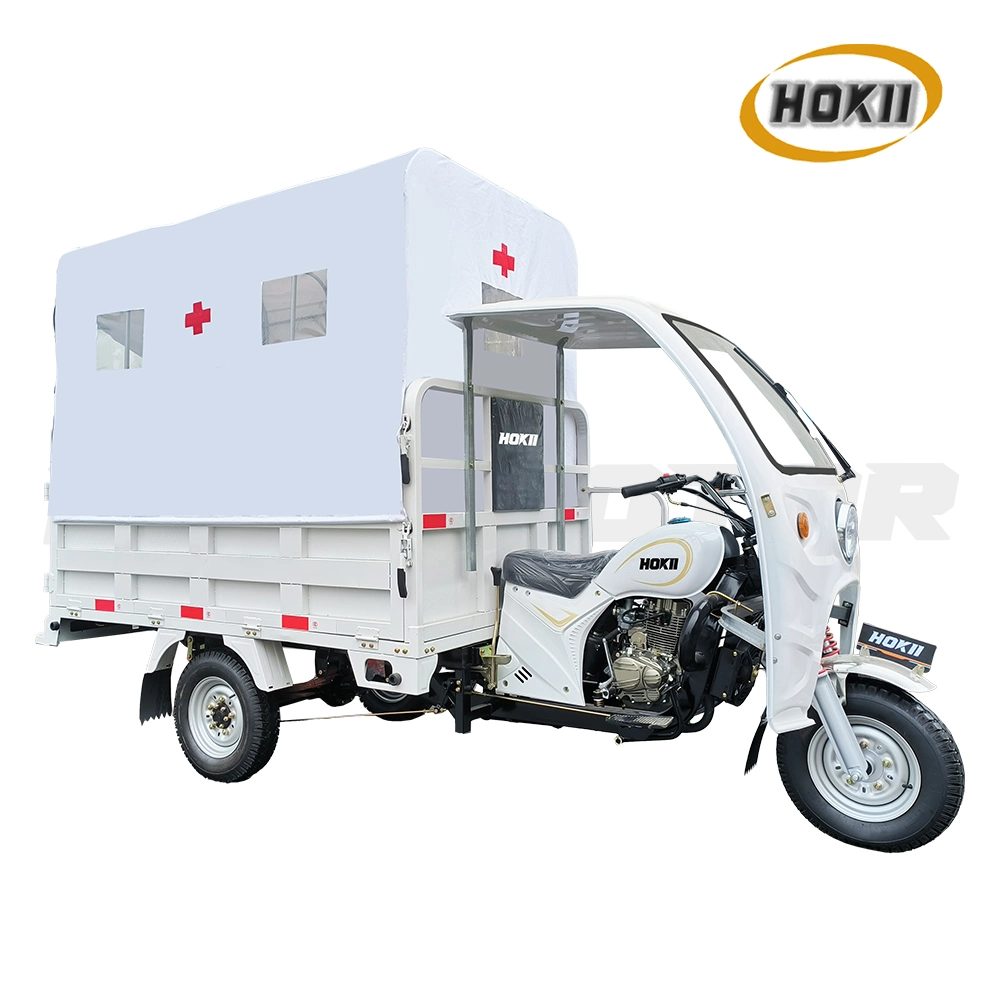 China Motorcycle Factory Produced 150cc Gasoline Ambulance Power Cargo Tricycle Afrique Motos Petrol Engine