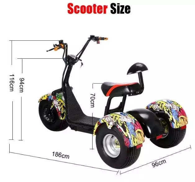 1500W Lithium Battery 3 Wheel Citycoco Adult 20A Three Wheel Electric Scooter Tricycle