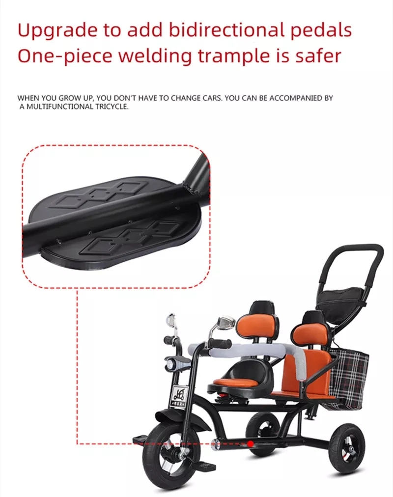 Newly Designed Twin Children Three-Wheeled Two-Seater Bike with Music and Light Baby Bike/Big Wheels New Model Tricycle