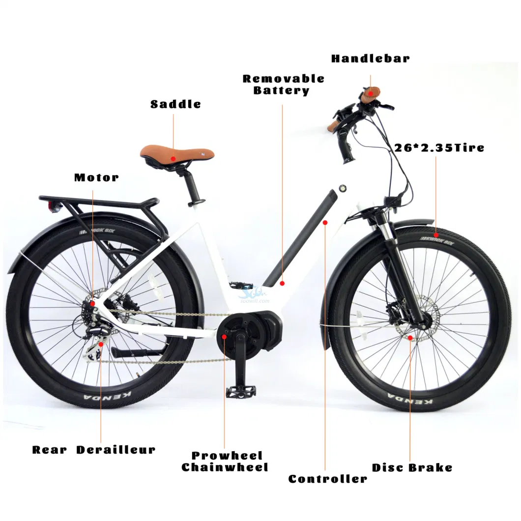 26 Inch Women Popular Riding Electric Bike 6061 Aluminium Alloy Frame Utility Road Bicycle Vinka 36V 250W MID Drive Set Motor Ebike