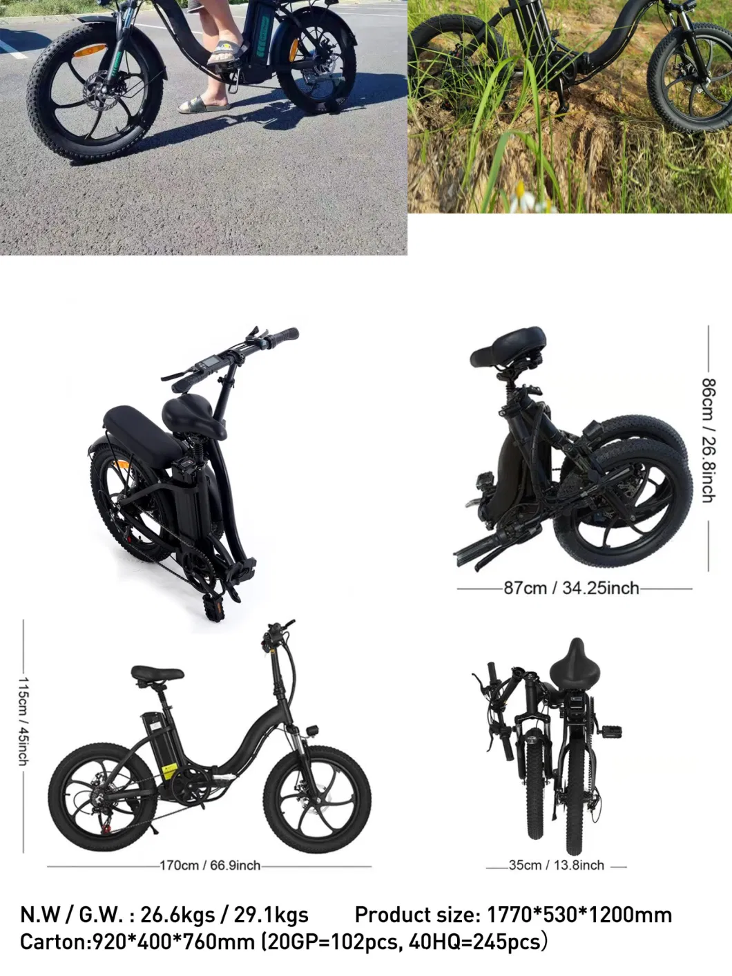 Folding Electric Bicycle Foldable Electric Bike 20X3 48V 350W 7s Fat Tire Ebike