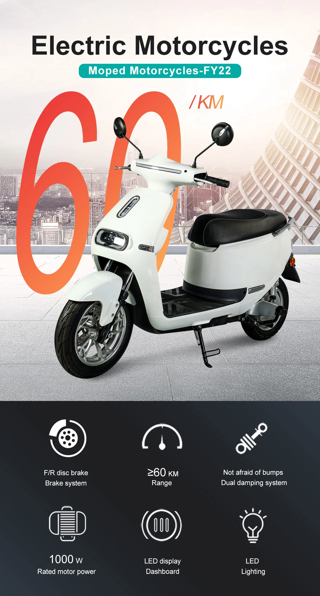 Flymate Customized Color 1500W Motor Electrical E Scooters EEC/Coc Certificate Moped Motorcycle Electric Bicycle Scooter