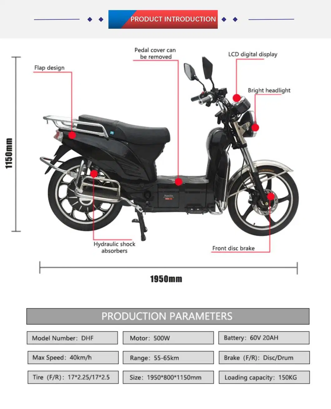 Classic Type Loadable 2 Wheel Electric Motorcycle Electric Bike for Passengers