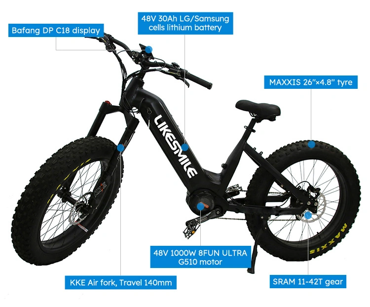 Electric Mountain Bikes with Full Suspension 48V 1000W 30ah, Directly From The Manufacturer