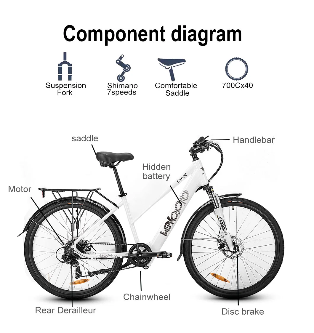 250W Green Step Through Women Lady 700c Electric City Bike