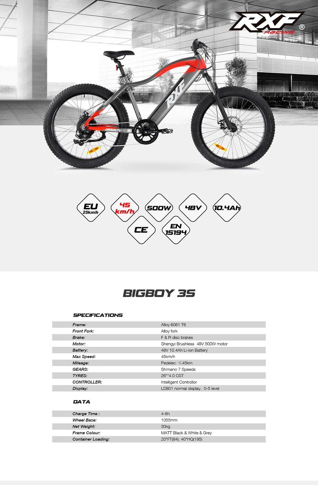 500W 48V10.4ah Electric Bike Bicycle Fat Bike Ebike Bigboy China Apollo