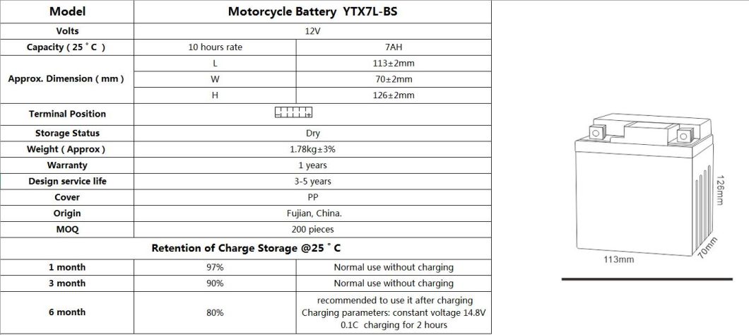 Vrla 9Ah Ytx7L-Bs Flat Motorcycle Battery For Electric Bike