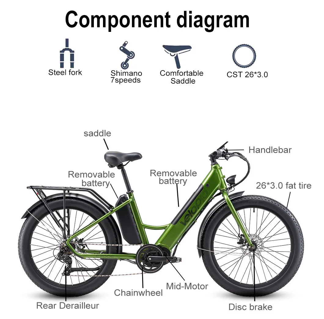 Electric Bike Battery 48V MID Drive Snow High Power Electric Bike