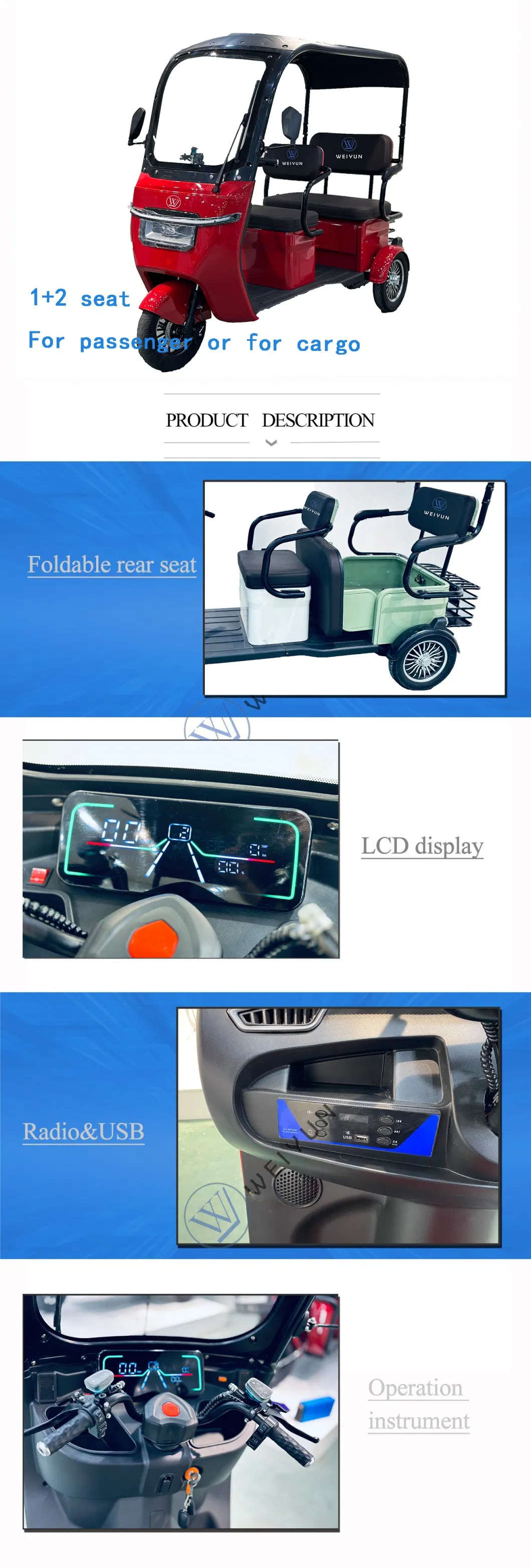 Hot-Sale New Style OEM Adult Tricycle for Cargo Delivery/Passenger