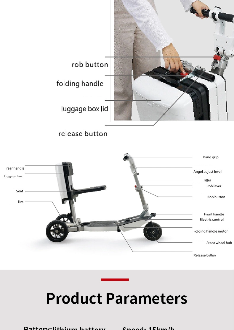 Travel 3 Wheels Elderly Electric Scooter Disabled Handicapped Folding Mobility Scooter for Seniors