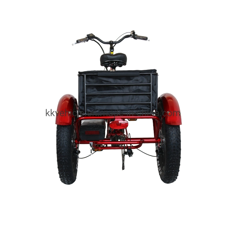 48V500W Electric Tricycle with Lithium Battery, Rear Steel Basket and Fat Tire for Cargo Transportation