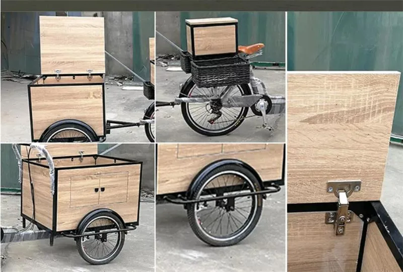 Retro Electric Three Wheels Cargo Bike Adult Tricycle Mobile Food Display Cart for Sale Coffee Fruit Beer on The Street