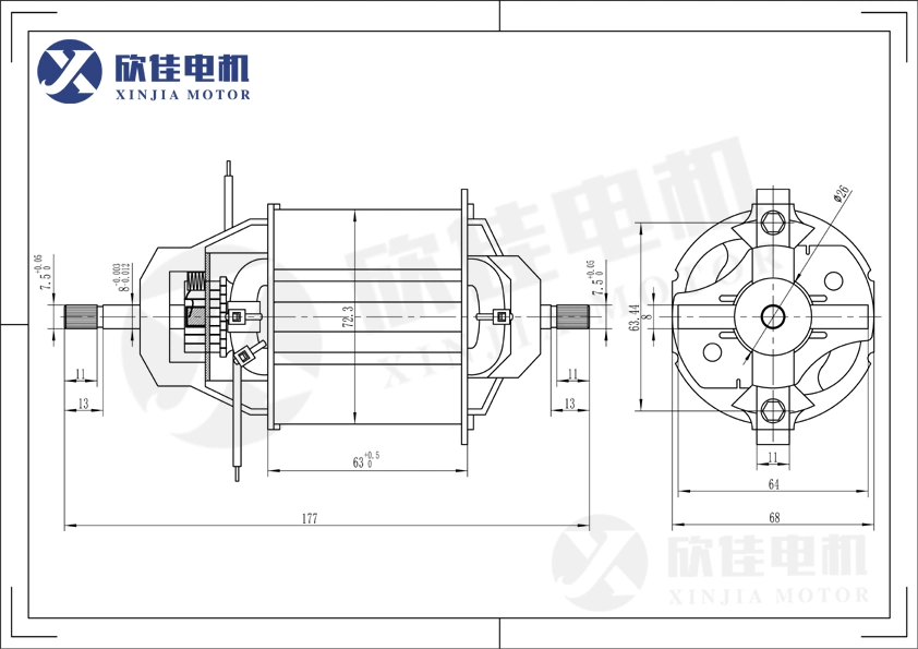 AC Motor AC Engine Single Phase Electric/Electrical Motor 7363 with Strong Power for Grass Trimmer