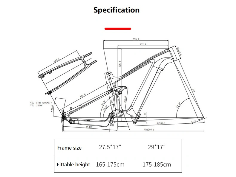 Mayebikes Ebike Frame Bafang M500 M510 M600 Carbon Fiber Frame MTB 29&prime;&prime; Full Suspension Emtb Frame