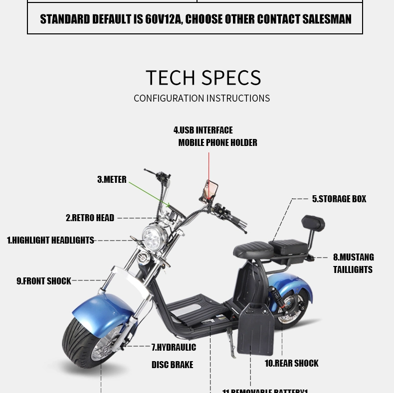 EEC Europe Offroad Adult Powerful City Coco 2000W 3000W Electric Scooter with Fat Bike Tire