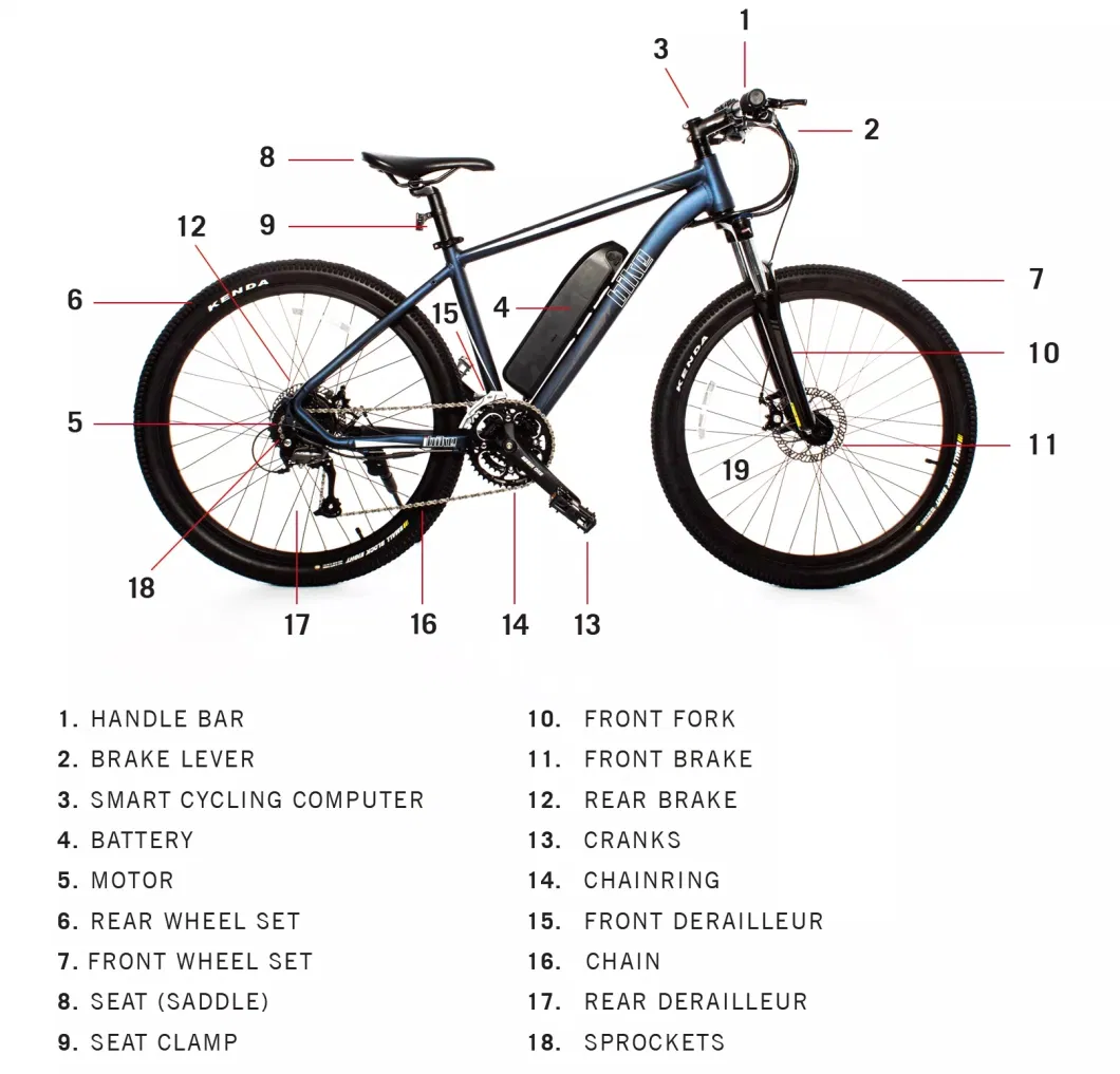 Motor 48V 7.5ah Battery Electric Cycle Adults Electric Mountain Cycle 21 Speed