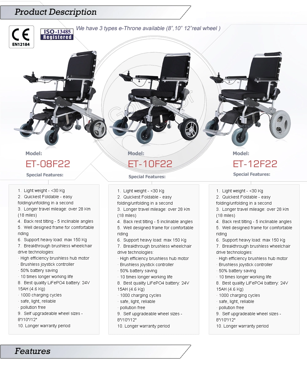 Light Weight 12inch Folding Electric wheelchair, Disability Mobility Scooter