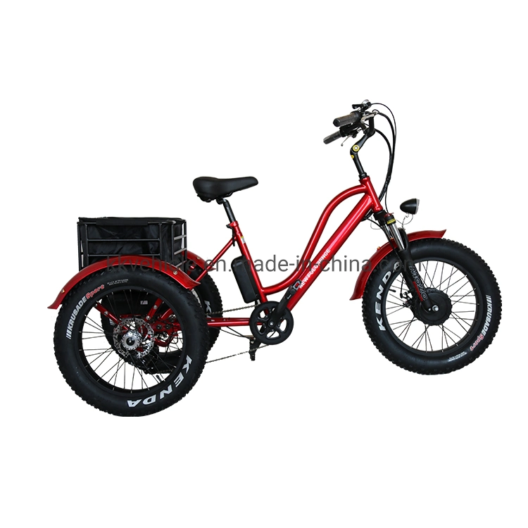 48V500W Electric Tricycle with Lithium Battery, Rear Steel Basket and Fat Tire for Cargo Transportation