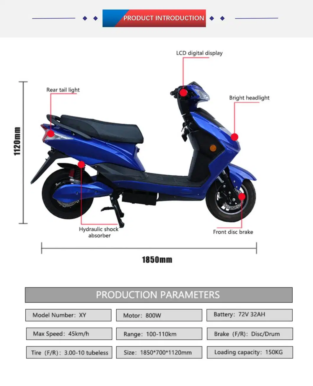 CKD SKD Blue Black White Colour Optional Electric Bike Electric Scooter for Passengers