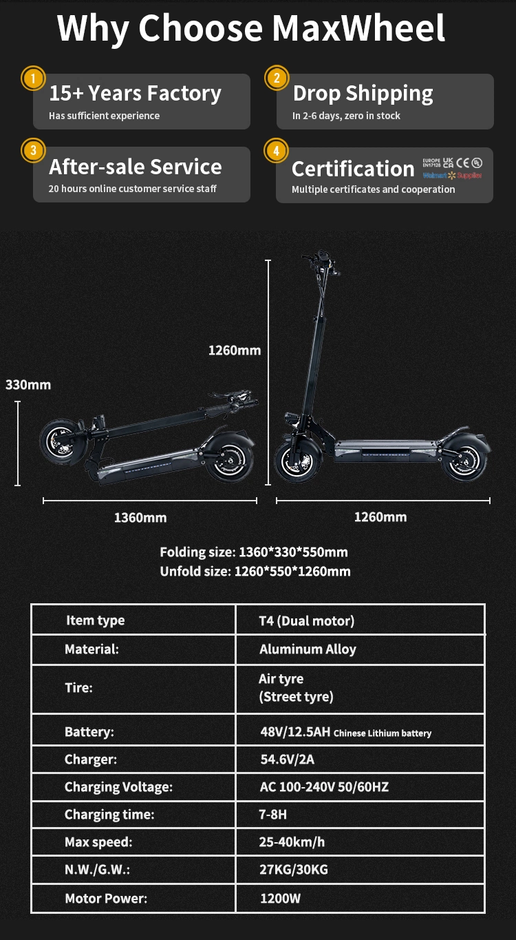 500W Motor Power Scooters Electric Folding Electric Mobility Scooter Maxwheel T4