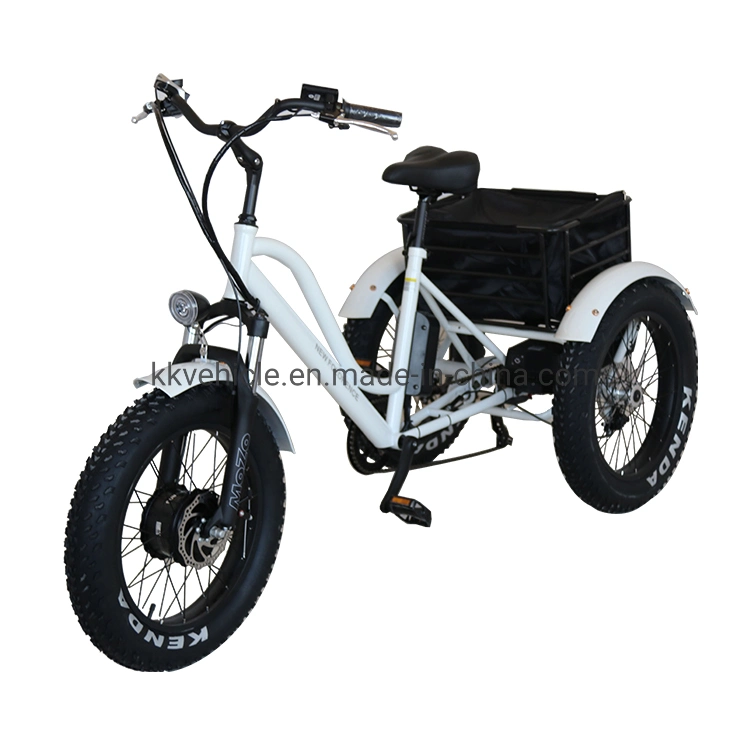 48V500W Electric Tricycle with Lithium Battery, Rear Steel Basket and Fat Tire for Cargo Transportation