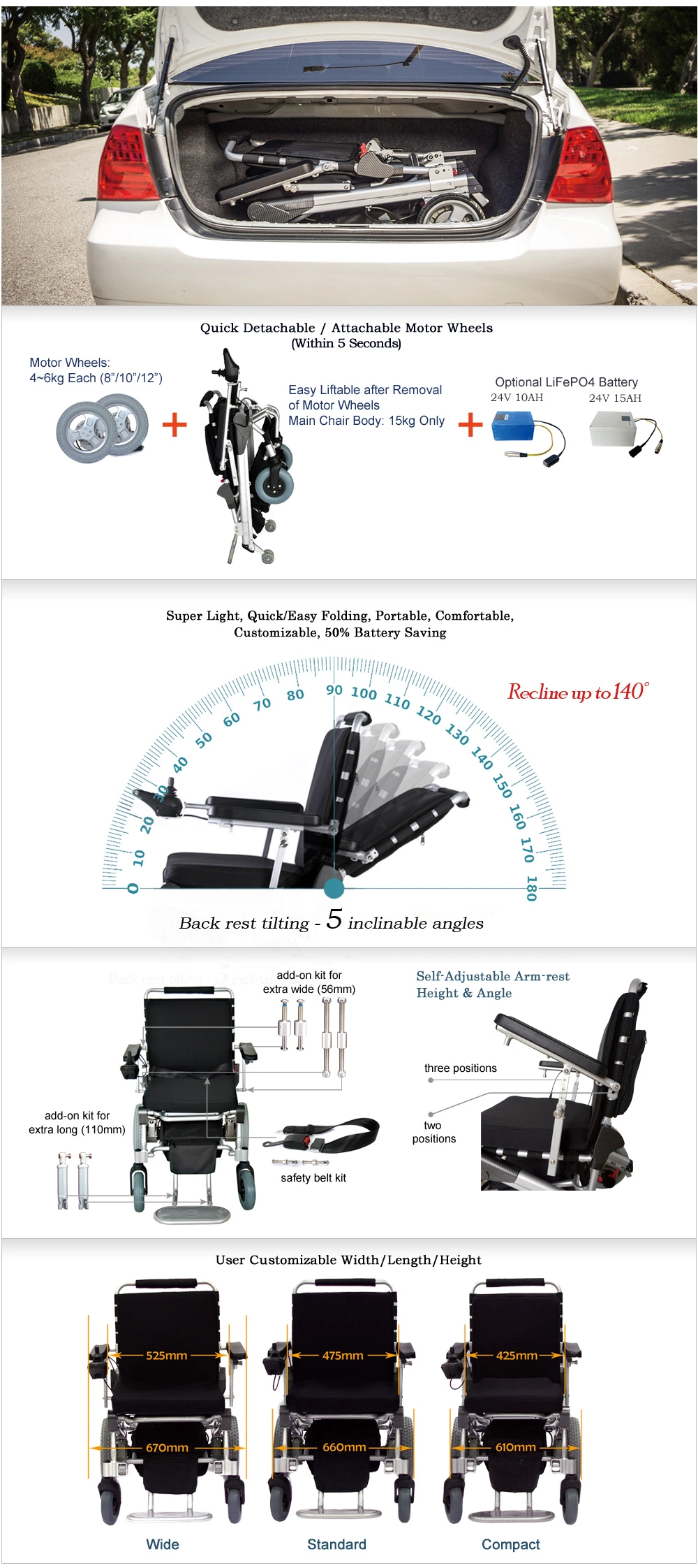 Light Weight 12inch Folding Electric wheelchair, Disability Mobility Scooter