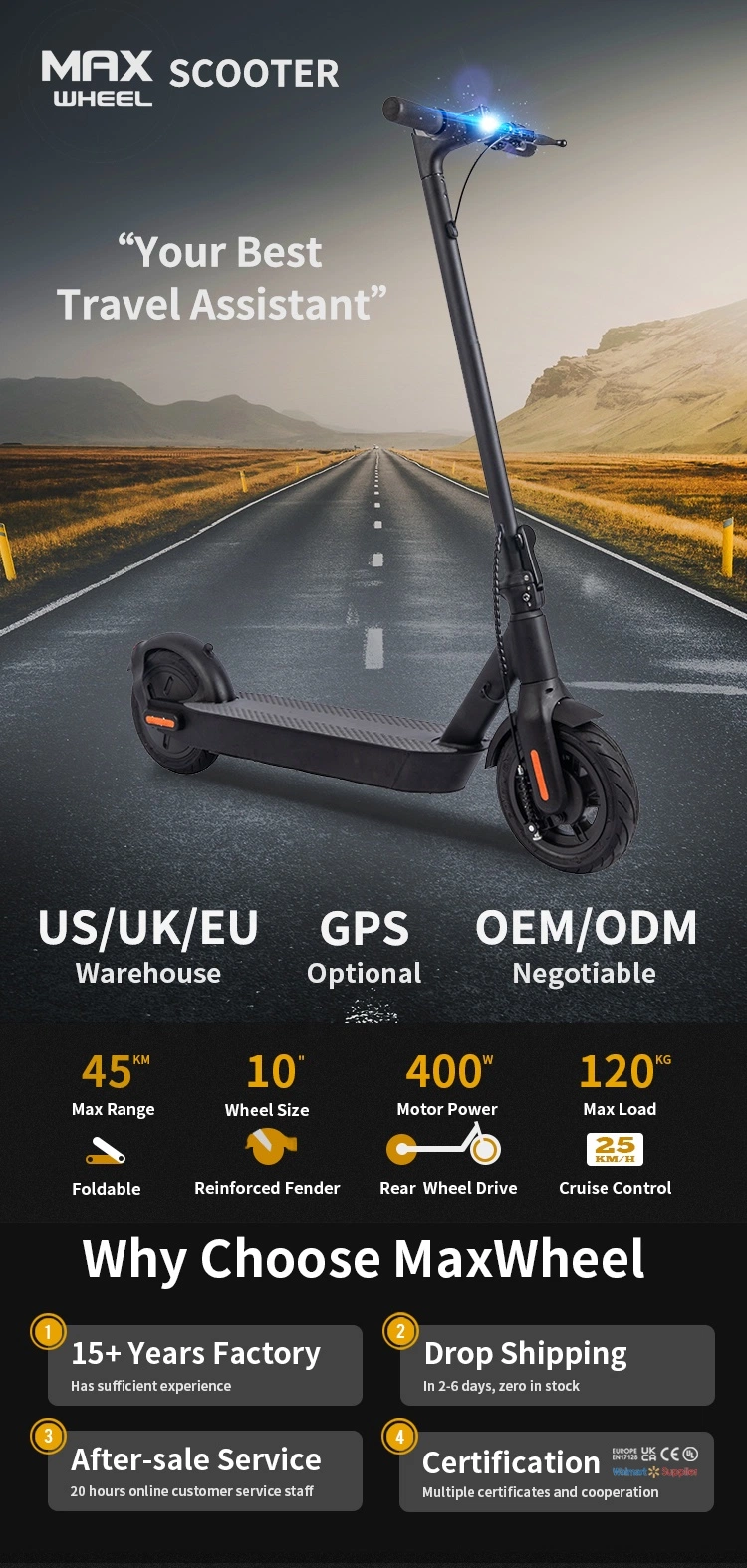 Wholesale Maxwheel Electric Scooter E Scooter Germany 2 Wheel Electric Scooter for Adults