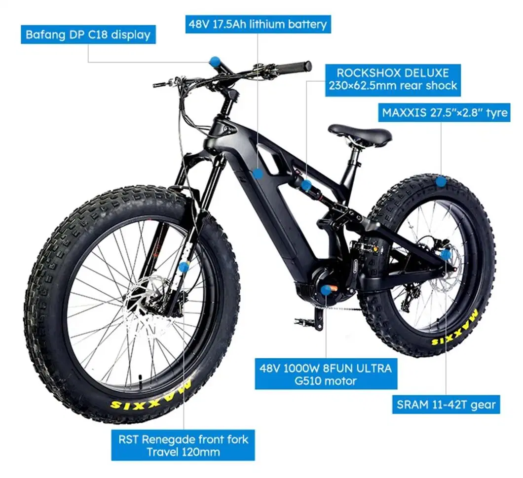 1000W Bafang Ultra M620 MID-Drive Ebike Carbon Fiber Fat Tire Electric Mountain Bike