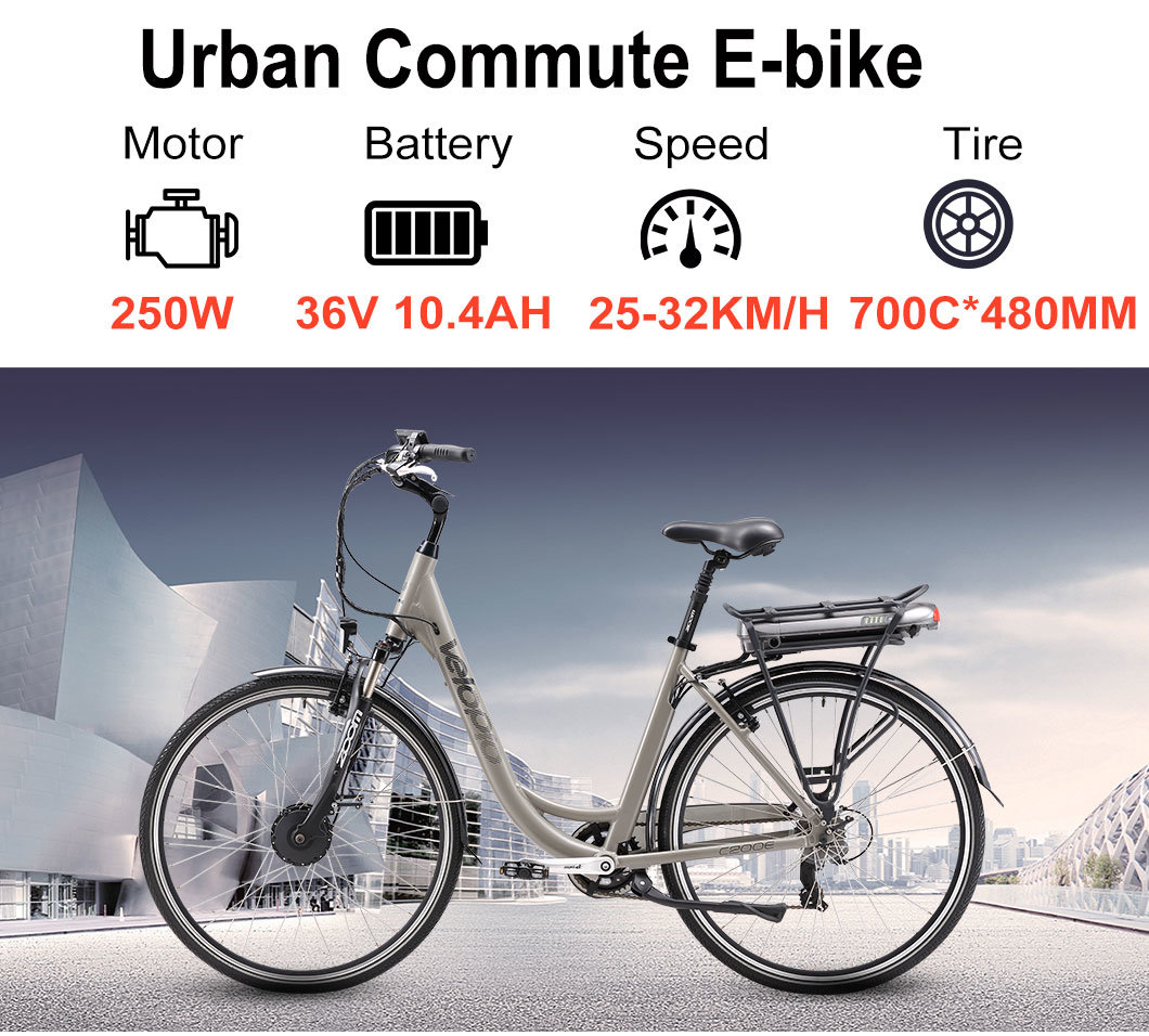 Customized Wheels Variable Speeds Electric City Urban Bike for Ladies