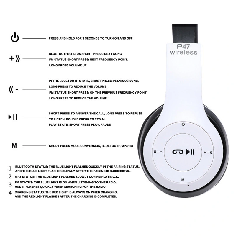 P47 Factory Wholesale Cheapest Stereo Gaming Wireless Headset Bluetooth Headphone