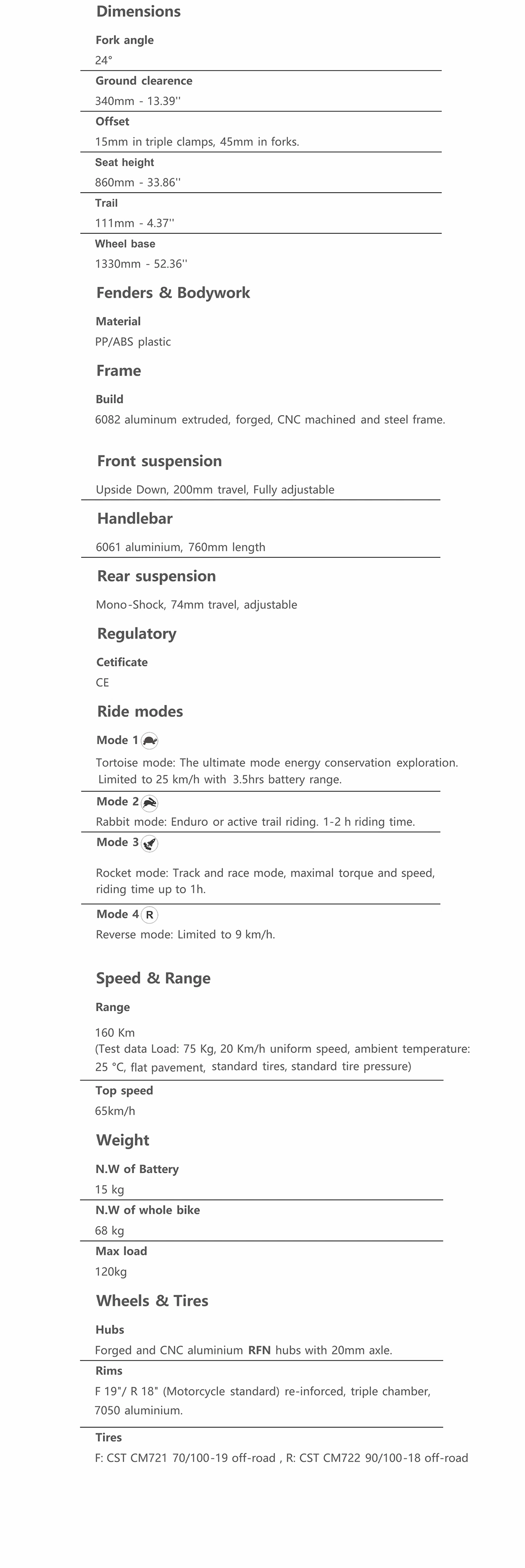 Rfz Ares Rally with Lithium Battery Electric Motocross Adult Apollo Motorcycle