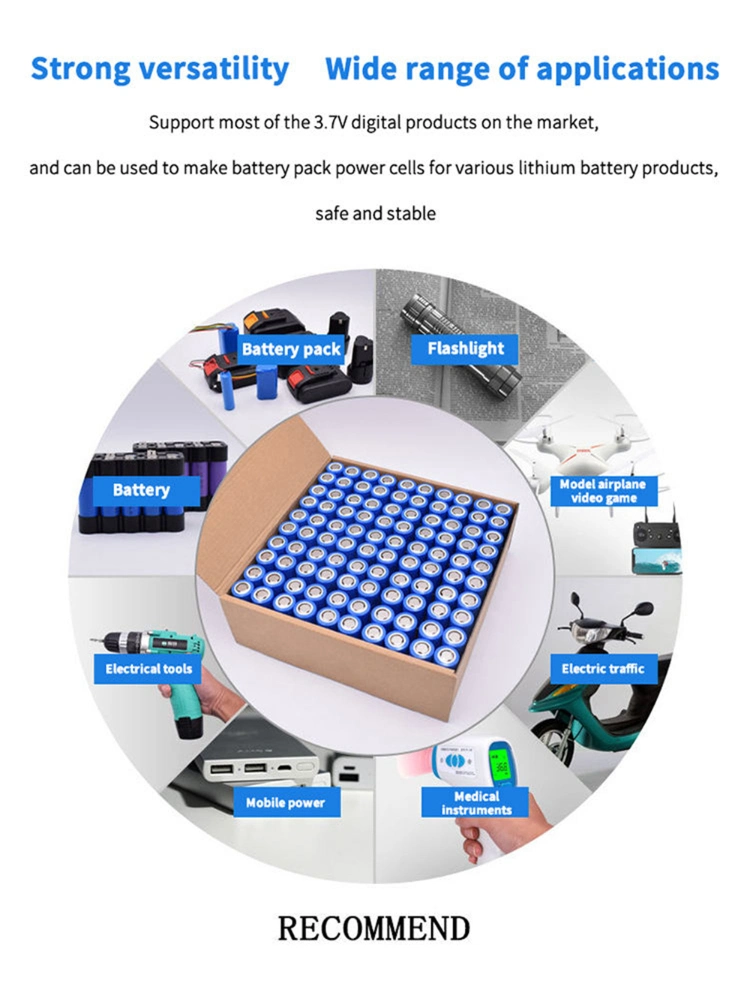 3.7V/7.4V 1200mAh/1800mAh/2000mAh/2200mAh/2600mAh/3000mAh Rechargeable Lithium Ion Cell 18650 Battery for EV/Electric Scooter/Electric Bicycle/Three Wheeler