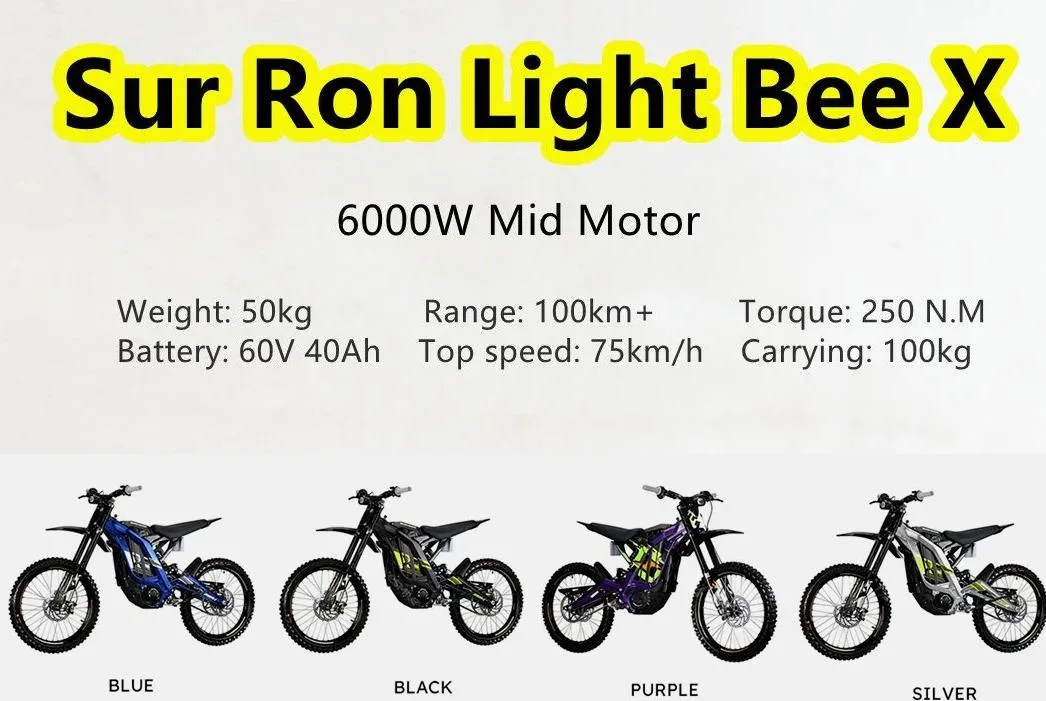 Yellow Electric Bike Sur Ron Lbx Motorcycles 6000W 60V 40ah Samsung Cells Ebike Light Bee X Surron Electric Dirt Bike