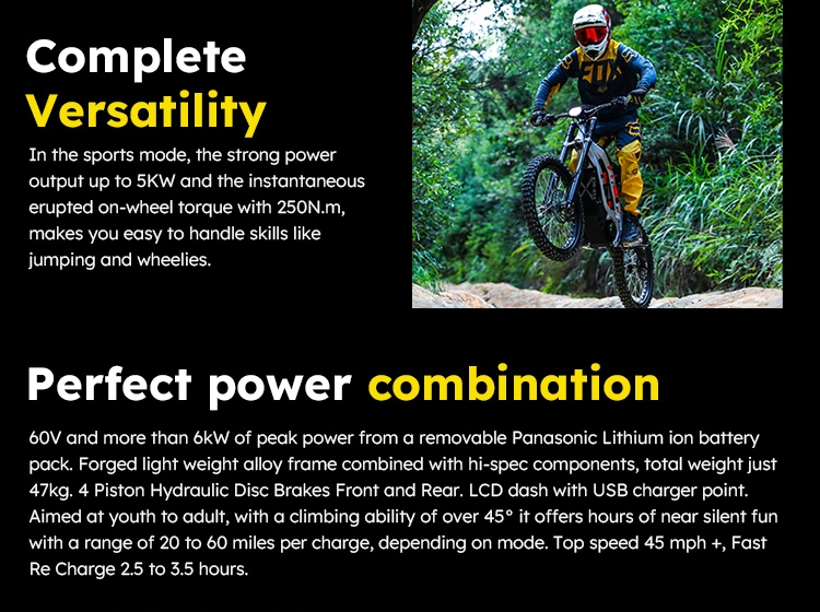 Sur Ron MID Motor Dirt Ebike 6000W Long Range Powerful Electric Bike 60V Lithium Battery Light B