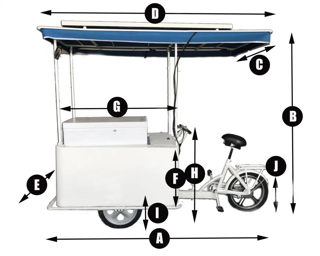 Electric Motorized Tricycle Solar Powered for Cold Drink and Donuts