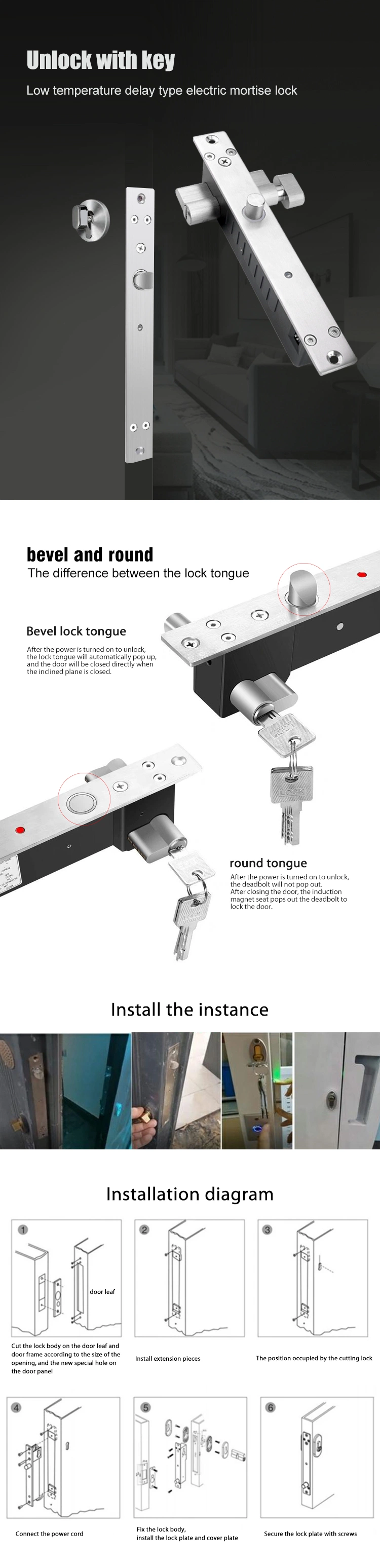 12V Fail Safe and Fail Secure Adjustable Electric Drop Bolt Door Lock with Timer with Keys Cylinder