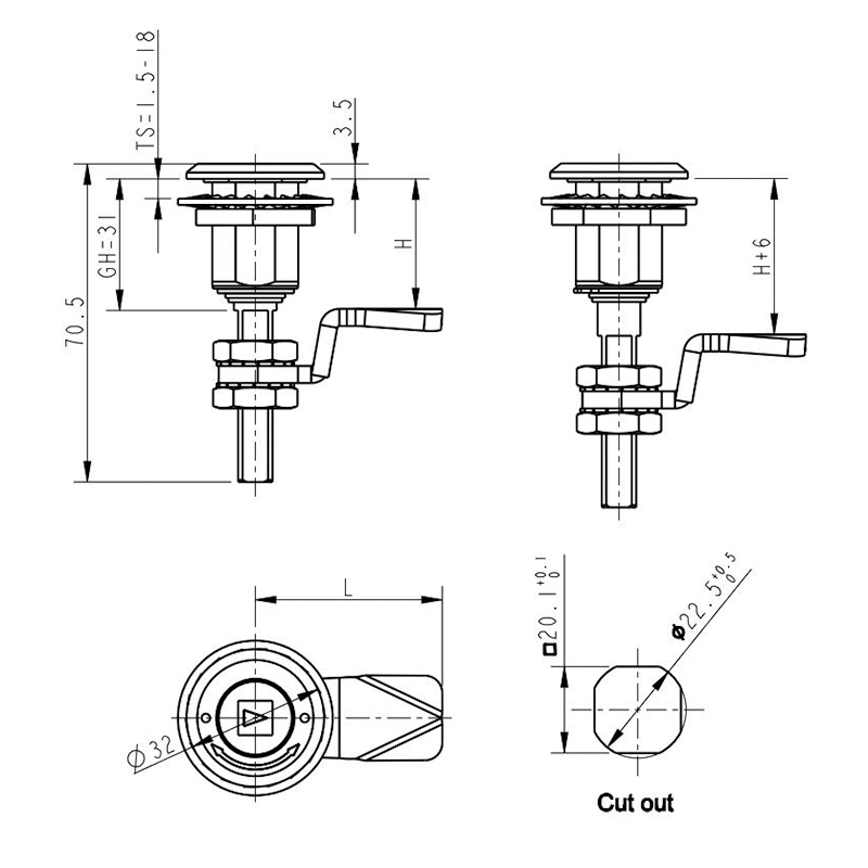 Stainless Steel Compression Latch Square 7mm Insert Compression Latch Cam Lock Railway Bus Latch