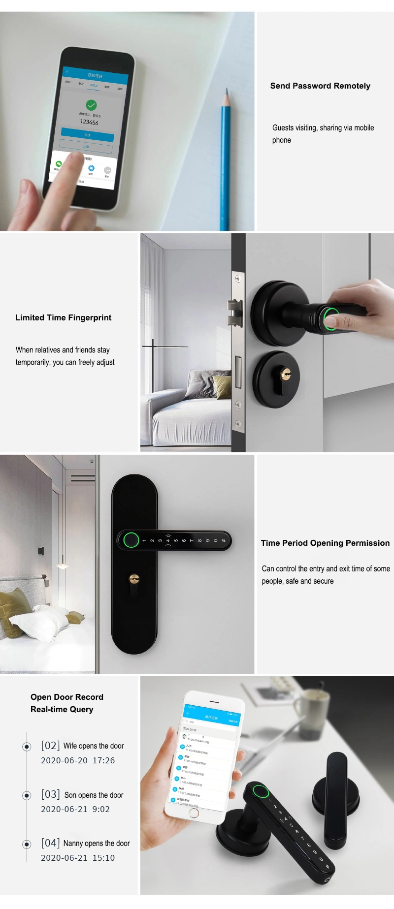 Factory Wholesale Fingerprint Electric Handle Lock Tuya Ttlock Smart Home Door Lock Biometric Fingerprint Lock for Wooden Door