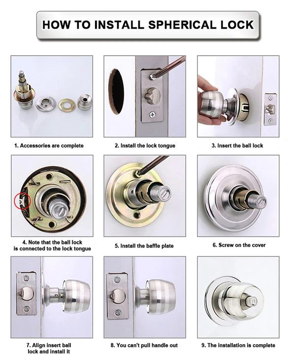 Liwang 587 Black Nickle Stainless Steel Bedroom Round Knob Lock Cylindrical Door Lock with Key Lock Cylinder