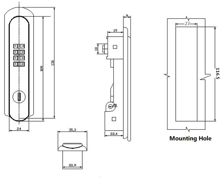 Swing Handle Panel Lock with Combination Cam and Master Key