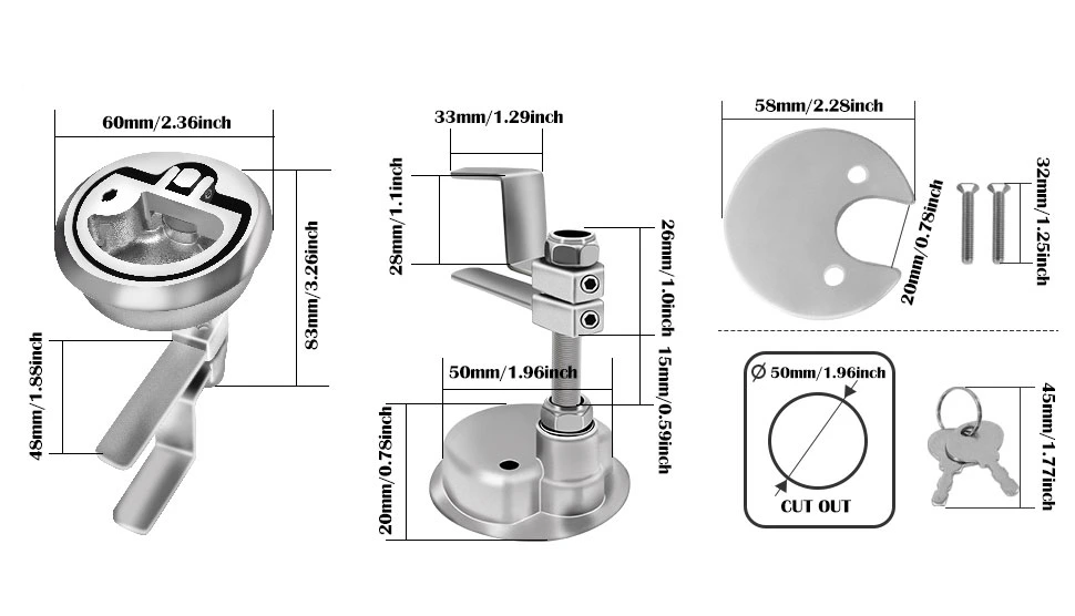 Stainless Steel 316 Flush Mount Boat Hatch Latch Floor Lock Marine Hardware Heavy Duty Lock Adjustable Cam Hatch Lock