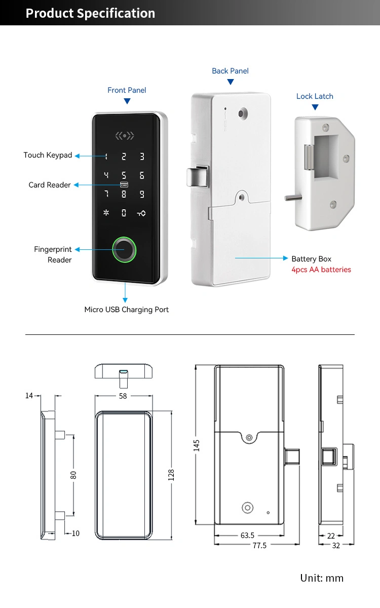 Portable Keyless Digital Electronic Smart Cabinet Lock with Fingerprint Reader